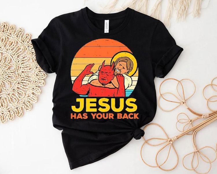 Jesus Has Your Back Santa Devil Vintage Graphic Shirt