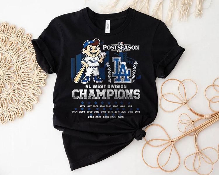 Los Angeles Dodgers 2025 Nl West Champions Name Roster Mascot Shirt