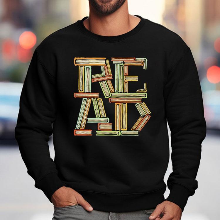 A Stack Of Books Creating The Word Read Shirt