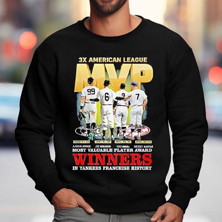 Aaron Judge Joe Dimaggio Yogi Berra Mickey Mantle New York Yankees 3x American League Winner Shirt