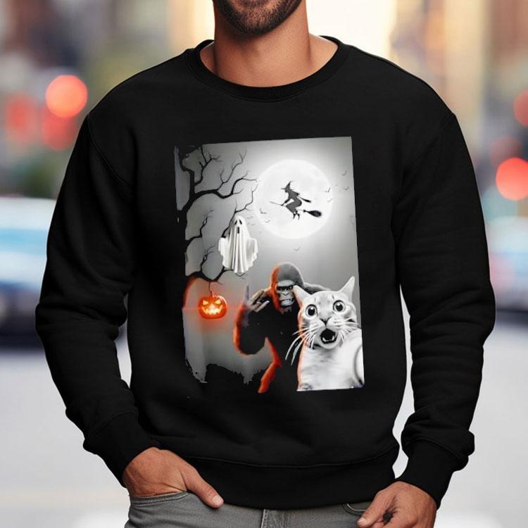 Funny Halloween Spooky Cat Ghost Bigfoot Costume Shirt