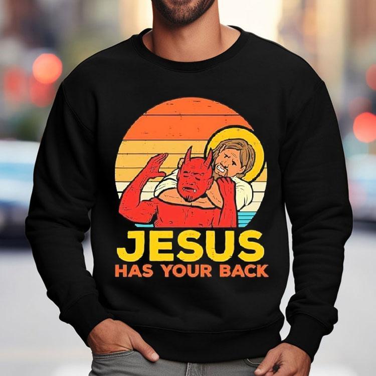 Jesus Has Your Back Santa Devil Vintage Graphic Shirt