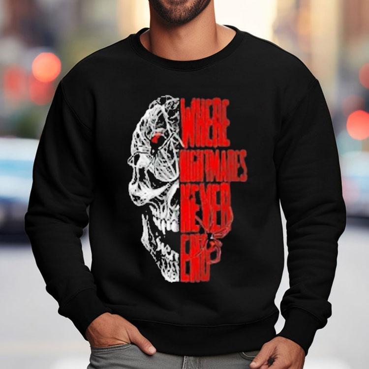 Where Nightmares Never End Knott's Scary Farm Spider Skull Shirt