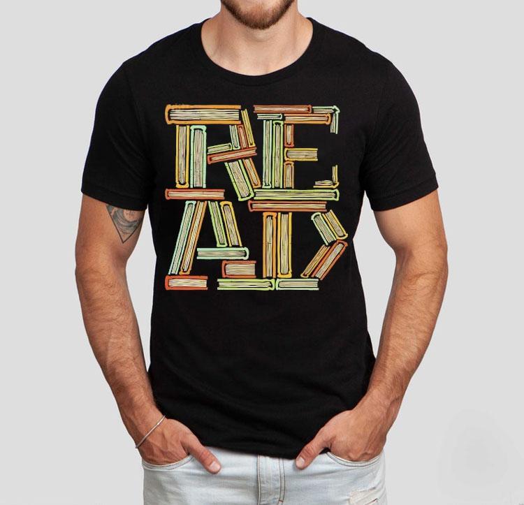 A Stack Of Books Creating The Word Read Shirt