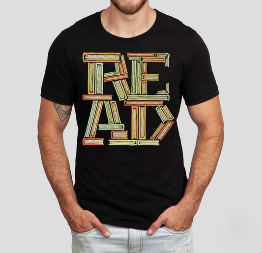 A Stack Of Books Creating The Word Read Shirt