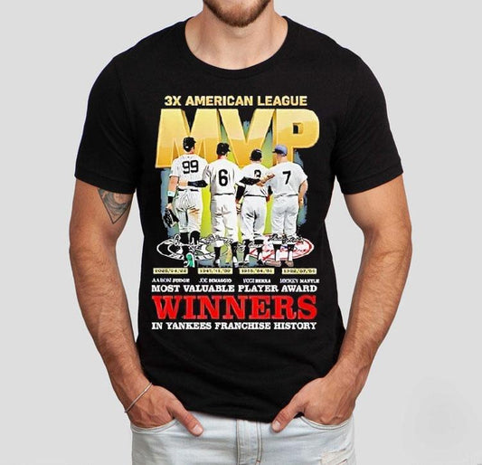 Aaron Judge Joe Dimaggio Yogi Berra Mickey Mantle New York Yankees 3x American League Winner Shirt