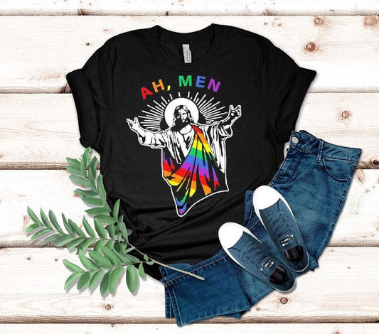 Ah Men Rainbow Christian Lgbt Pride Gay Jesus Shirt
