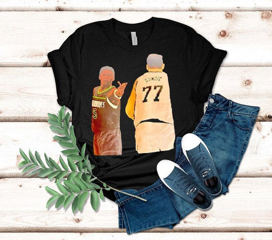 Anthony Edwards Raises His Hand To Luka Doncic Shirt