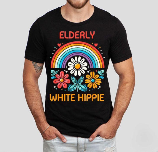 Elderly White Hippie Rainbow Shirt