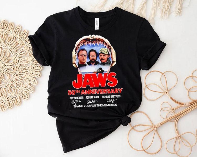 Jaws 50th Anniversary Roy Scheider Robert Shaw Richard Dreyfuss Thank You For The Memories Signatures Shirt