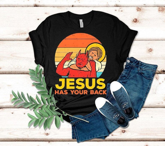 Jesus Has Your Back Santa Devil Vintage Graphic Shirt