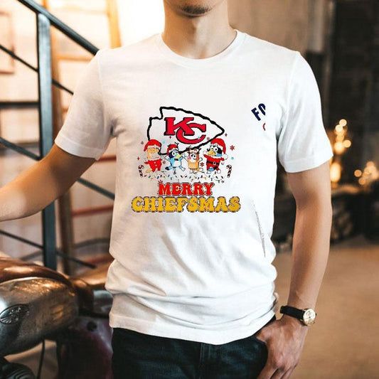 Merry Chiefsmas Kansas City Chiefs Christmas Bluey Cartoon Shirt