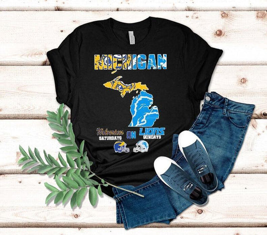 Michigan Sports Michigan Wolverines On Saturdays X Detroit Lions On Sundays State Of Mascot Shirt