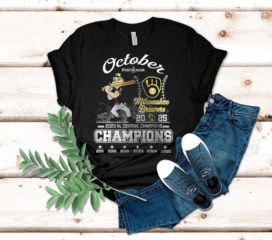 Milwaukee Brewers 2025 October Nl Central Champions Postseason Name Roster Mascot Shirt