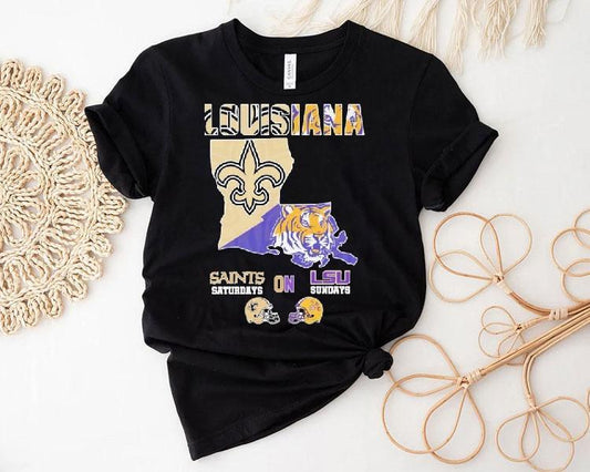 New Orleans Saints On Saturdays Lsu Tigers On Sundays Louisiana Map Shirt