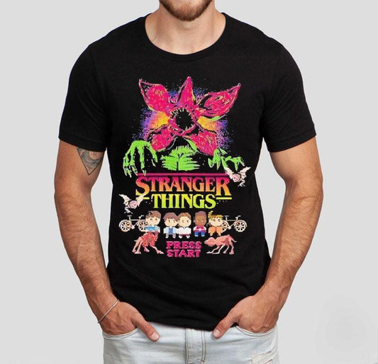 Stranger Things Eleven Mike Dustin Lucas Will Press Start Shirt