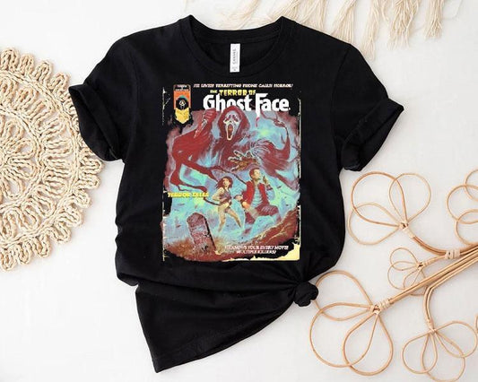 The Terror Of Ghostface He Lives Terrifying Phone Calls Horror Terror Tales He Knows Your Every Move Multiple Killers Halloween Shirt