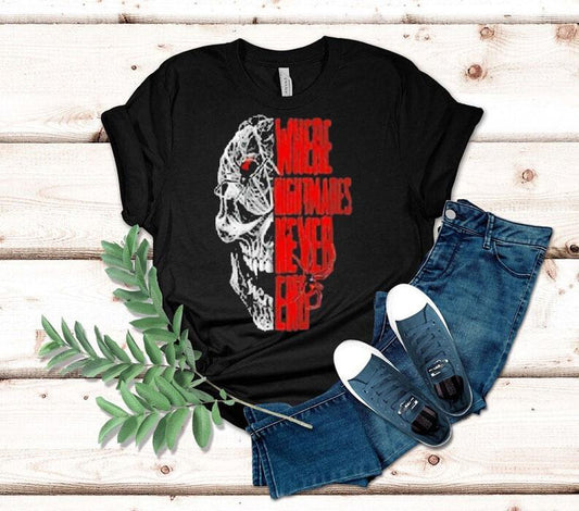 Where Nightmares Never End Knott's Scary Farm Spider Skull Shirt