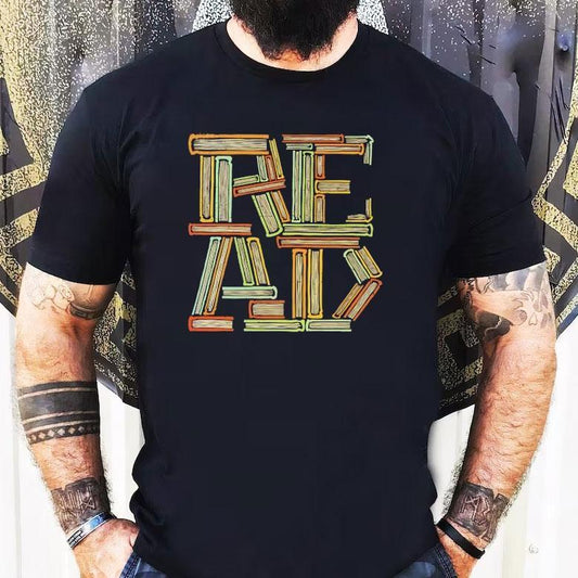 A Stack Of Books Creating The Word Read Shirt