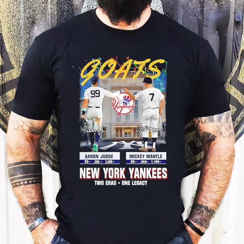 Aaron Judge X Mickey Mantle New York Yankees Goats Two Eras One Legacy Signatures Shirt
