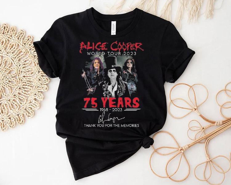 Alice Cooper World Tour 2023 75 Years 1948-2023 Thank You For The Memories Signature Shirt