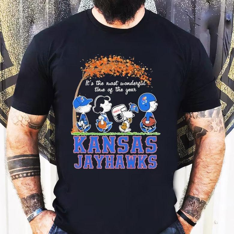 Snoopy The Peanuts Kansas Jayhawks It's The Most Wonderful Time Of The Year Shirt