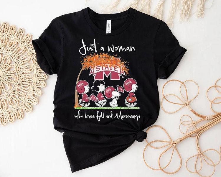 Snoopy The Peanuts Mississippi State Bulldogs Just A Woman Who Loves Fall And Mississippi Shirt