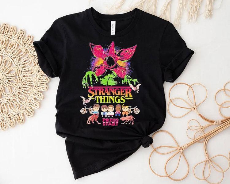 Stranger Things Eleven Mike Dustin Lucas Will Press Start Shirt