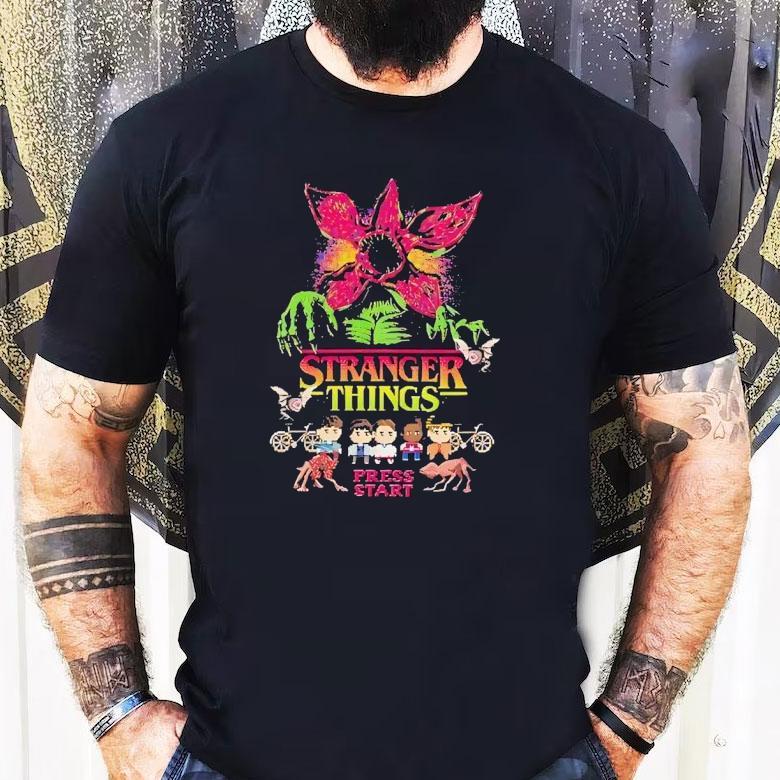 Stranger Things Press Start Flower Monster Shirt