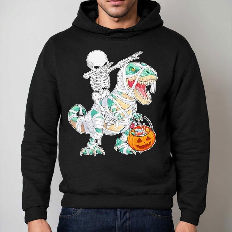 Skeleton Riding Dancing Dab Dinosaur Trex Halloween Shirt