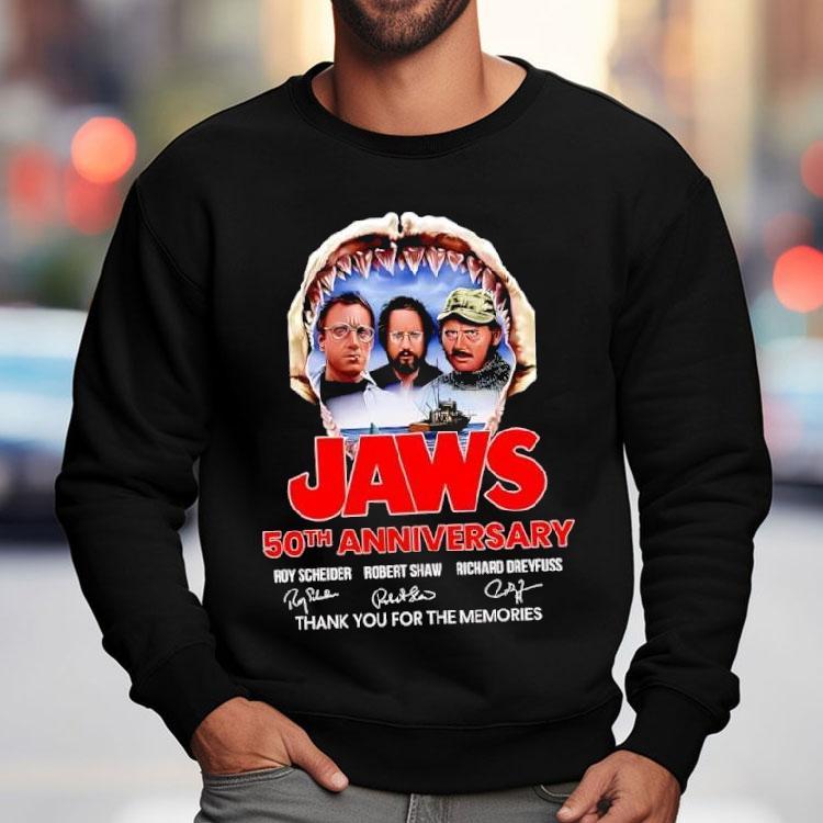 Jaws 50th Anniversary Roy Scheider Robert Shaw Richard Dreyfuss Thank You For The Memories Signatures Shirt
