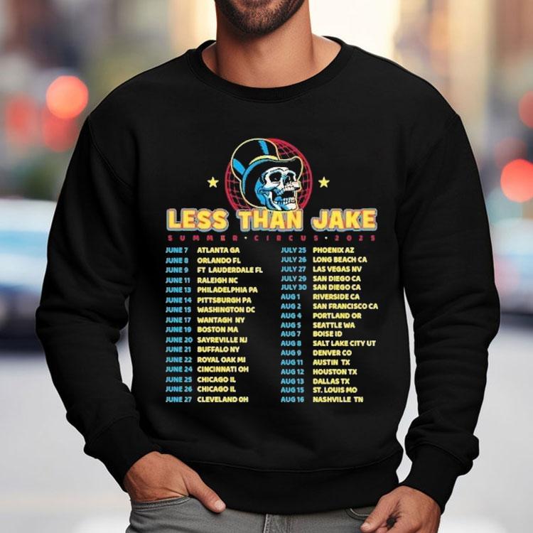Less Than Jake Summer Circus 2025 Tour Dates Skull Globe Shirt