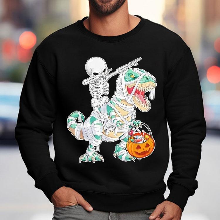 Skeleton Riding Dancing Dab Dinosaur Trex Halloween Shirt