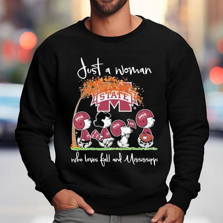 Snoopy The Peanuts Mississippi State Bulldogs Just A Woman Who Loves Fall And Mississippi Shirt
