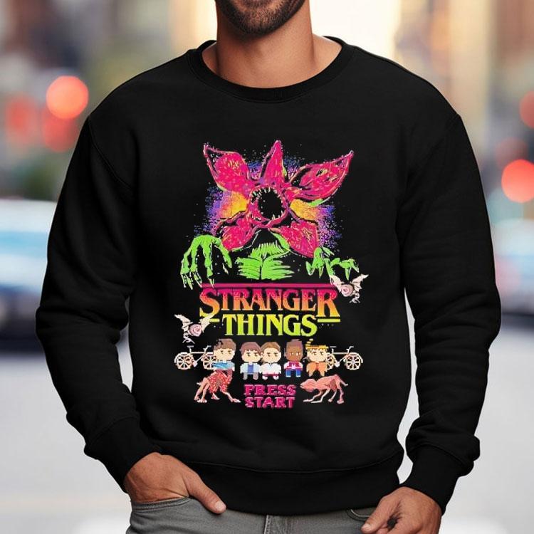 Stranger Things Eleven Mike Dustin Lucas Will Press Start Shirt